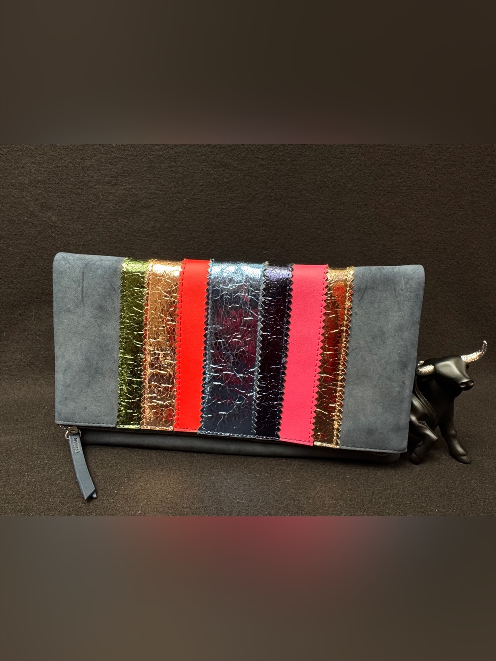 Colorblock Metallic Stripe Clutch - Pink, Red, Gold, Silver, Green, Black
